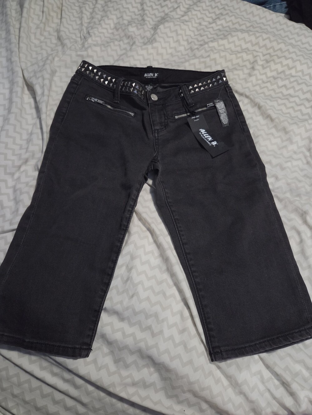 Y2K Deadstock Allen B Goth Punk Black Denim Studded Capris/Long Shorts